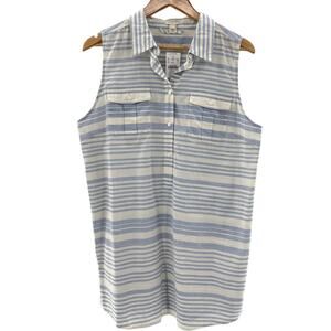 NWT J. Crew 100% Cotton Half Button Nautical Stripe Longline Sleeveless Top L